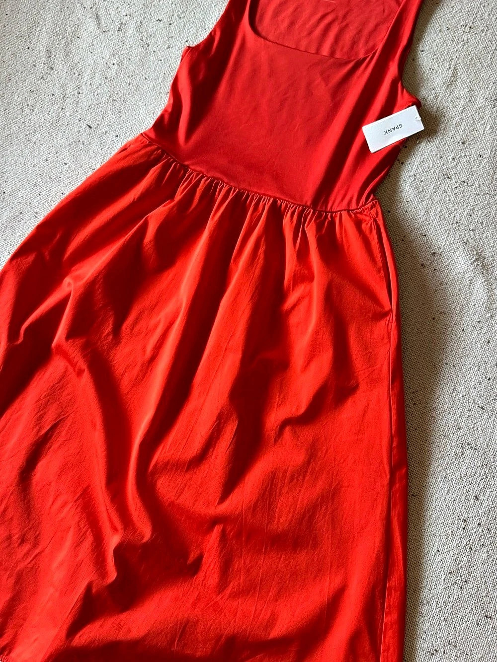 NWT SPANX Smooth Jersey Mixed Media Midi Dress L Poppy Red Square Neck
